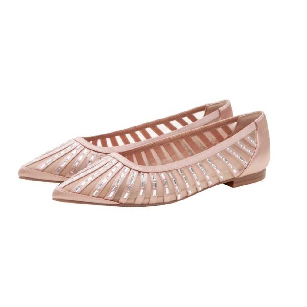 Linea Paolo Noelle Pointed Toe Beaded Mesh Flat Size 8 Blush Satin Color